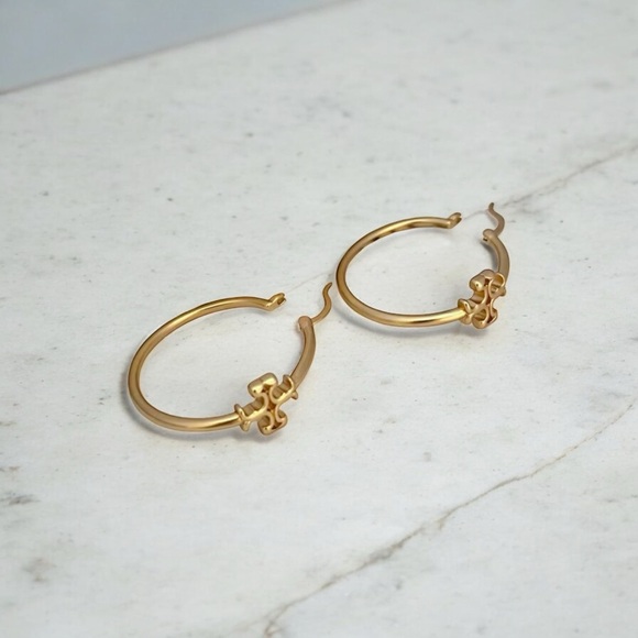 Tory Burch Gold Hoop Earrings with Bead Detail - Picture 15 of 16